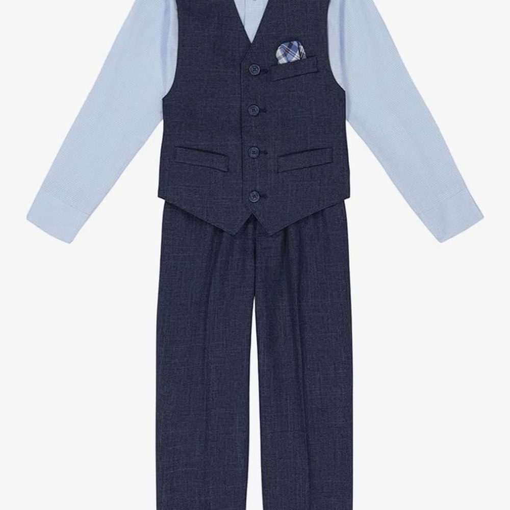 Navy Boys Dress Vest & Pants Set with Light Blue Shirt